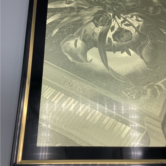 Vintage Manifestations Inc “ Magic Effects” Golden Piano Floral Wallart Framed - Picture 6 of 7